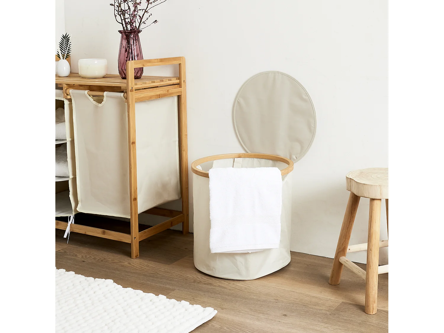 Panier De Rangement Rond Cerclage Bambou Beige