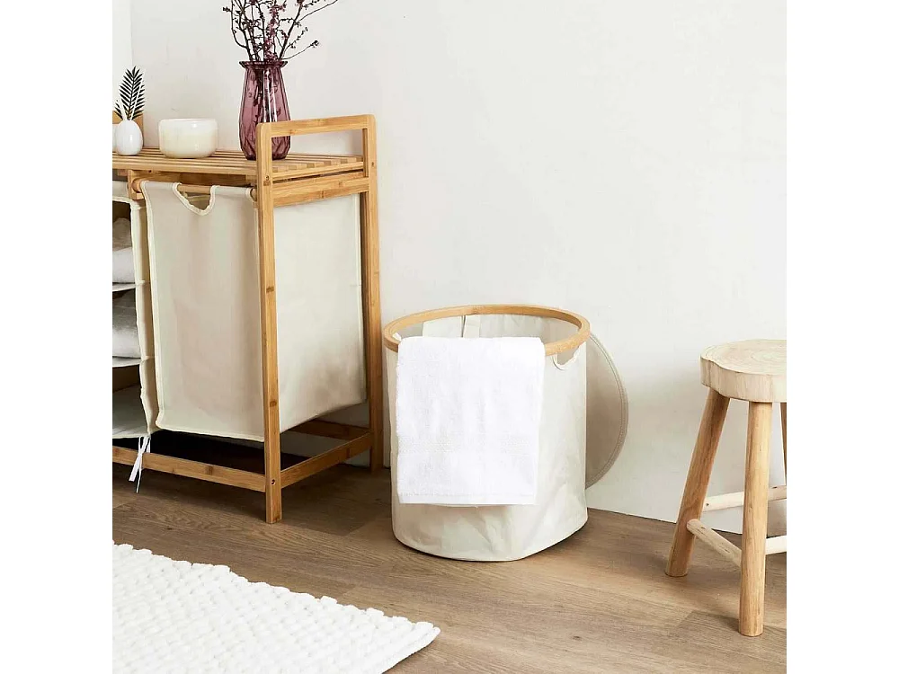 Panier De Rangement Rond Cerclage Bambou Beige