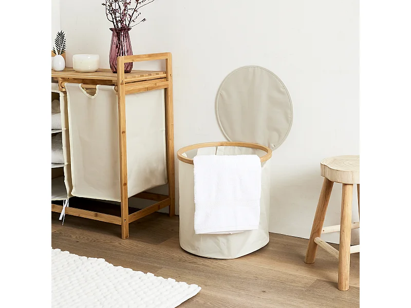 Panier De Rangement Rond Cerclage Bambou Beige