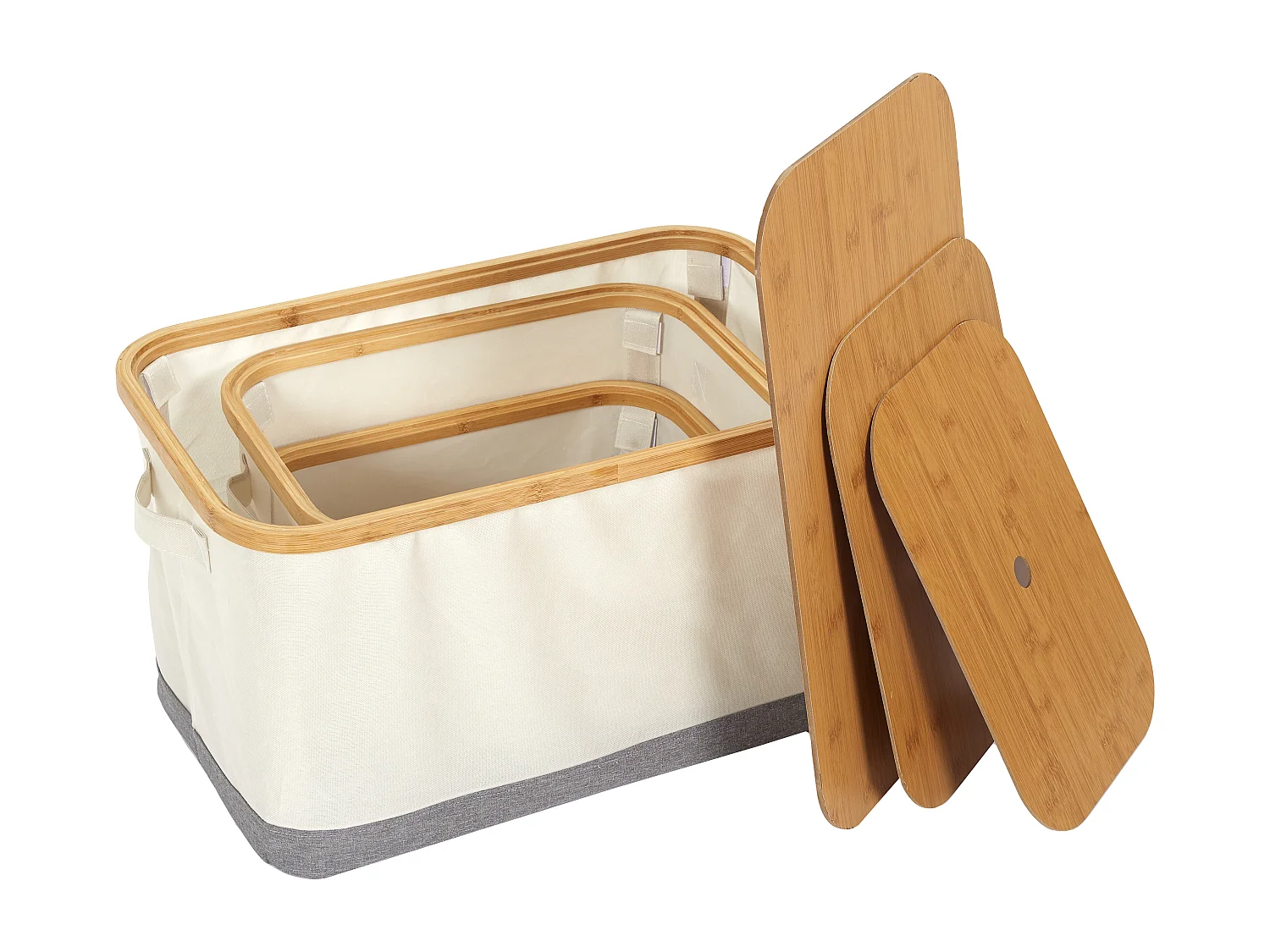 Lot De 3 Paniers Bambou Rect Cerclage Bambou Gris, Marron, Blanc