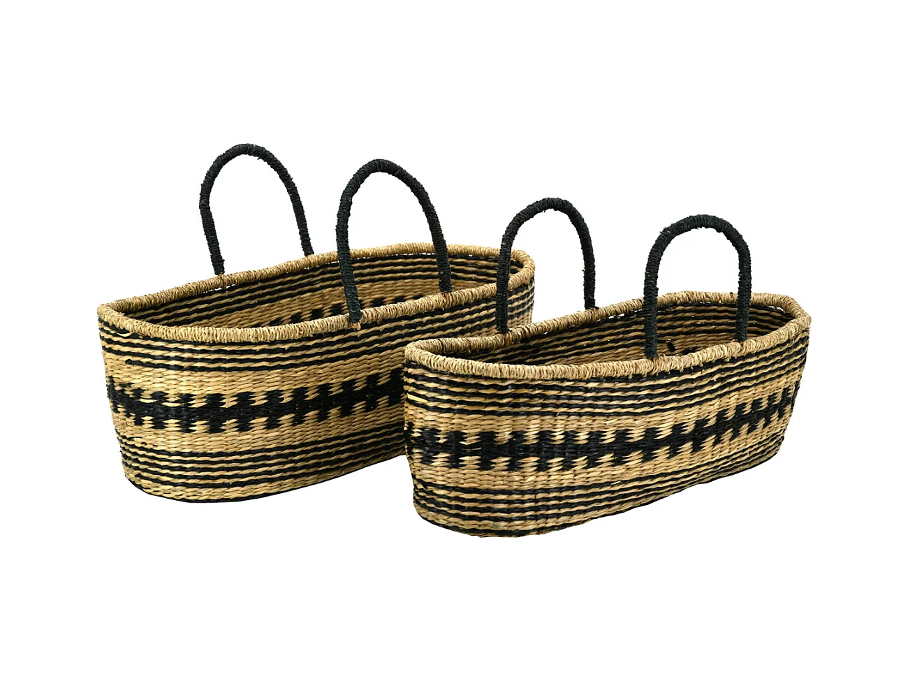 Paniers de rangement en jonc naturel et teinté (Lot de 2)