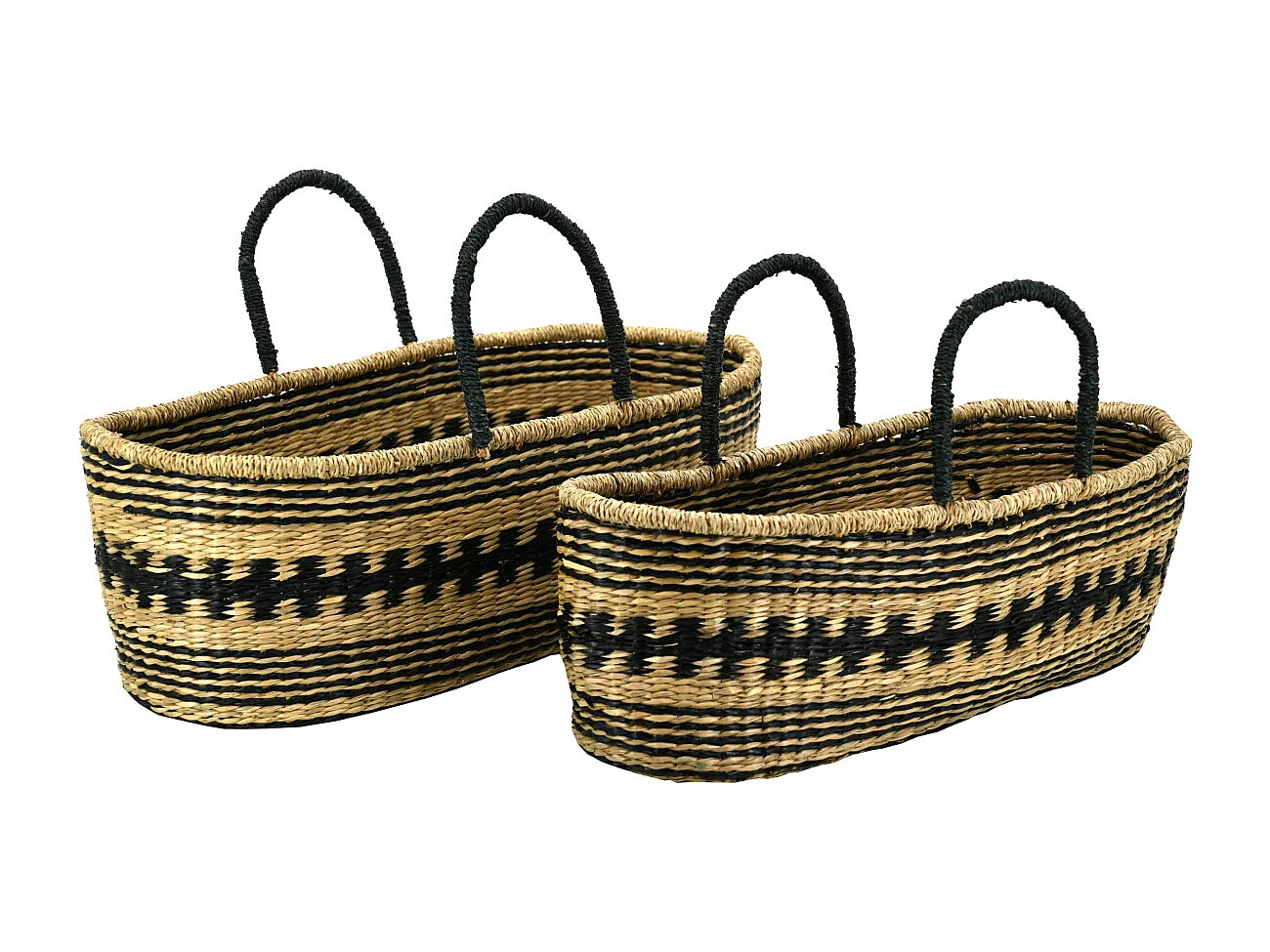 Paniers de rangement en jonc naturel et teinté (Lot de 2)