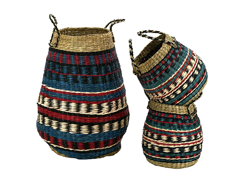 Paniers hauts en jonc naturel et teinté (Lot de 3)