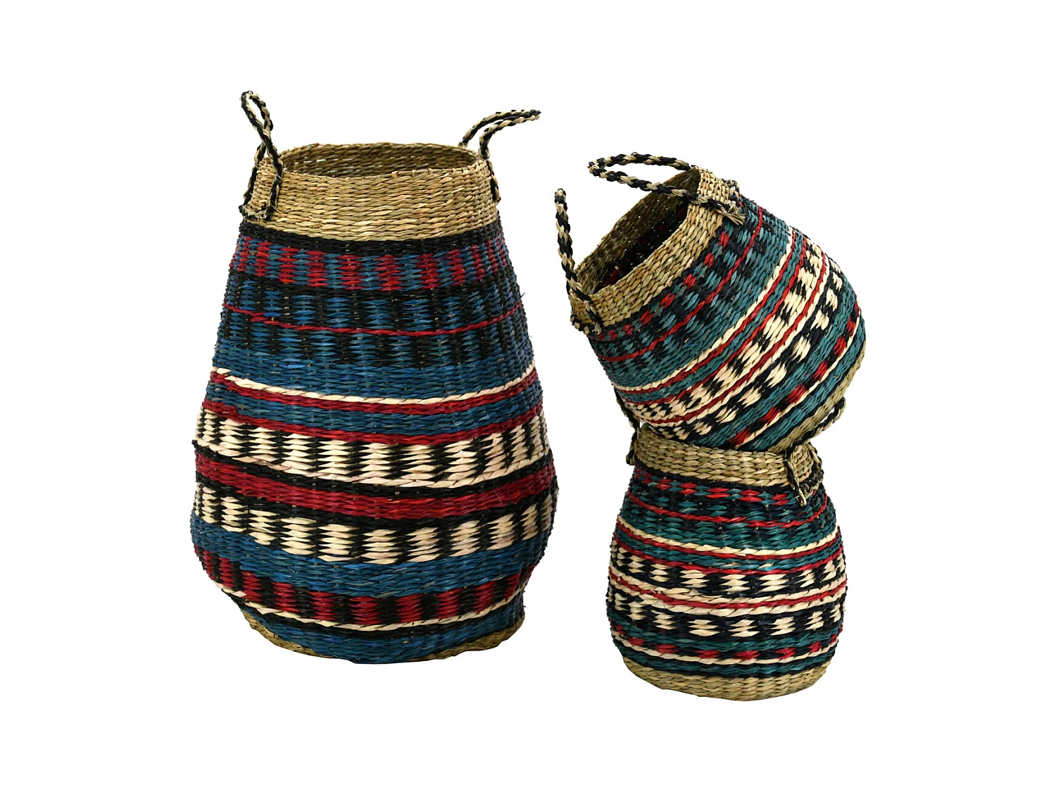 Paniers hauts en jonc naturel et teinté (Lot de 3)