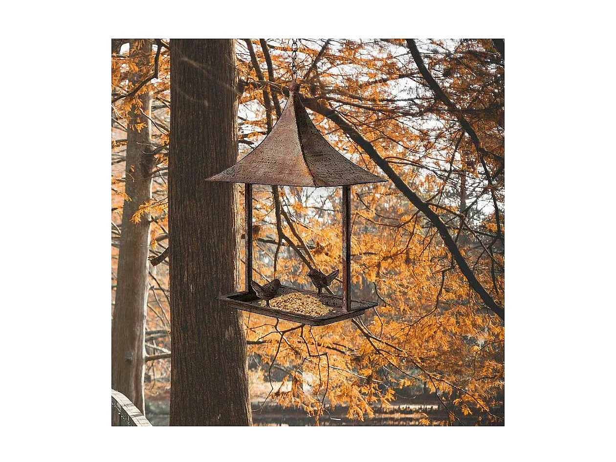 Mangeoire à oiseau rectangulaire en fer patiné