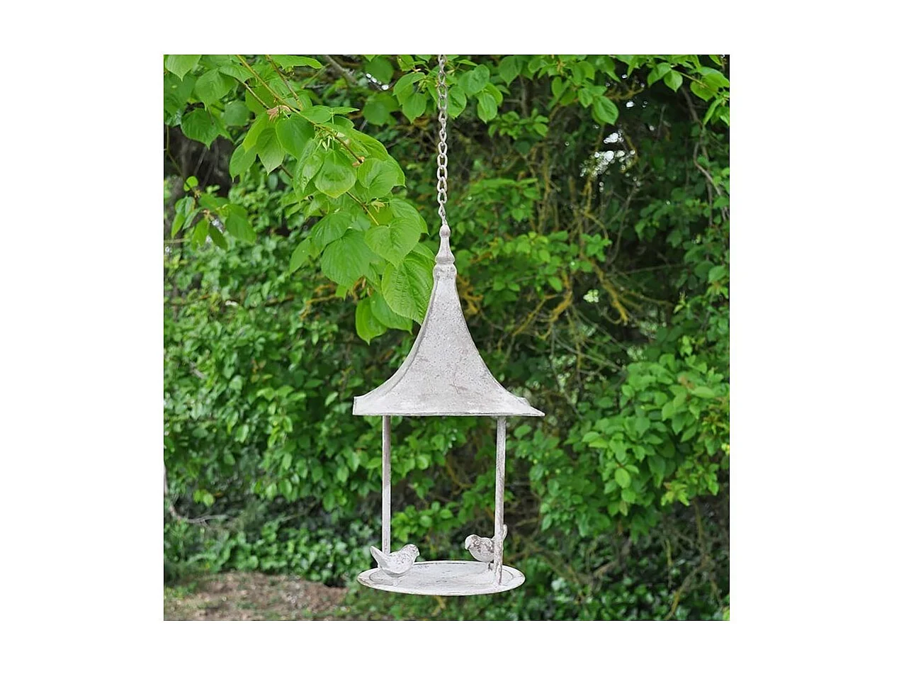 Mangiatoia rotonda per uccelli in ferro patinato