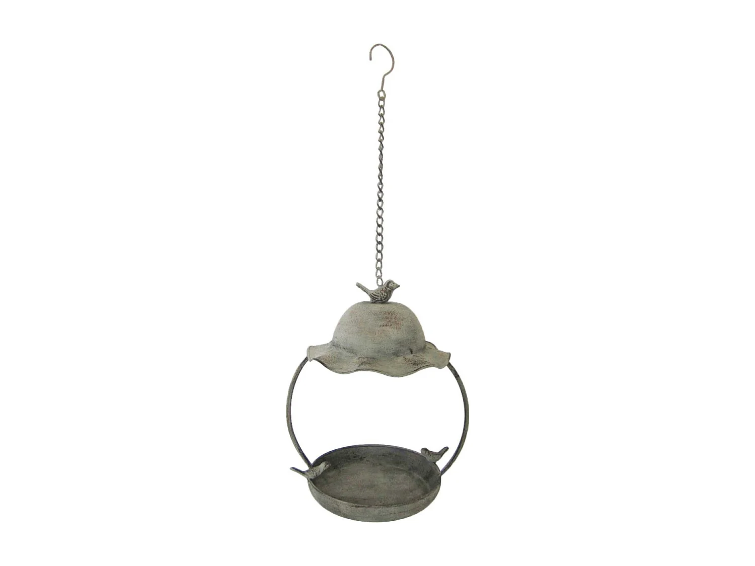 Mangiatoia sospesa con cappello in ferro patinato