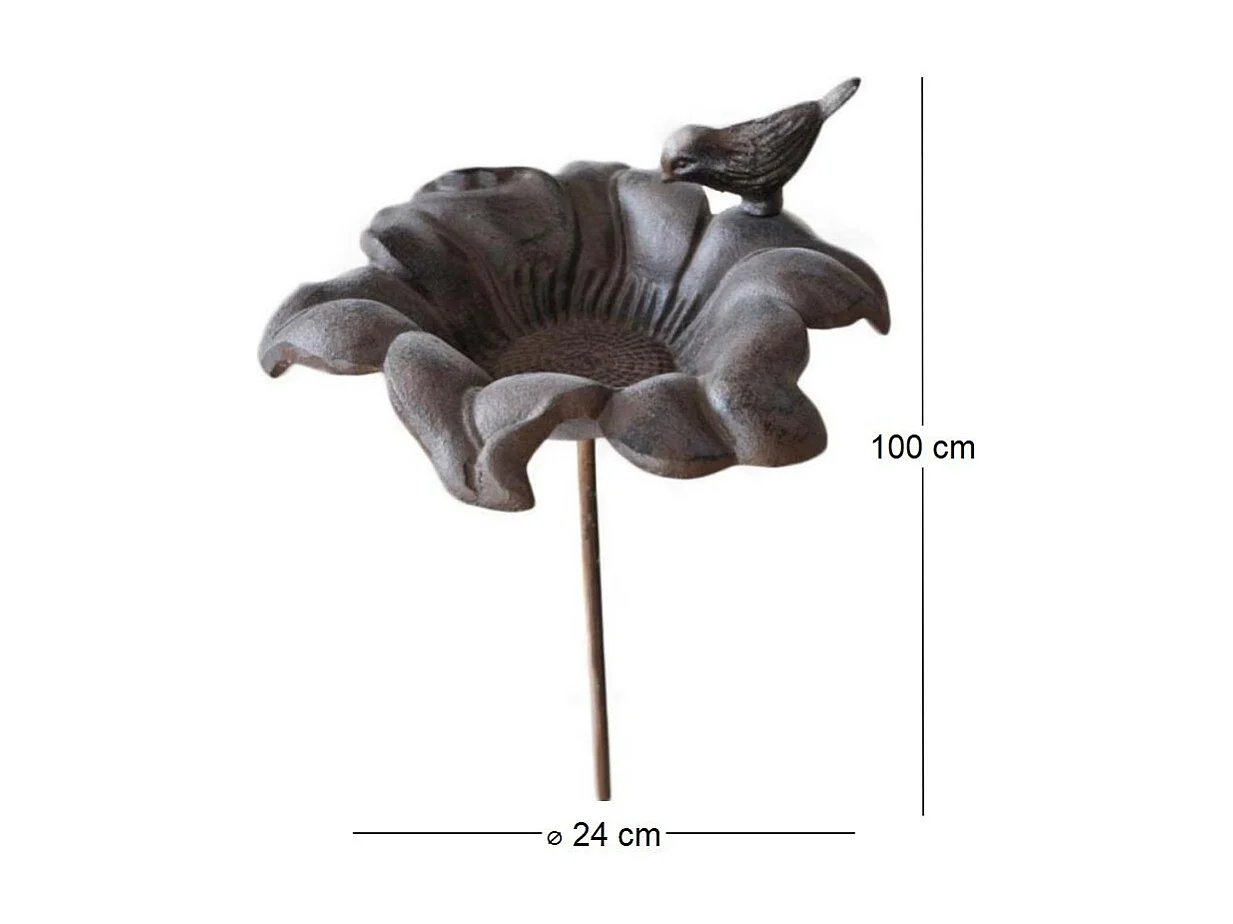 Mangeoire à oiseaux en fonte Fleur 24 x 100 cm