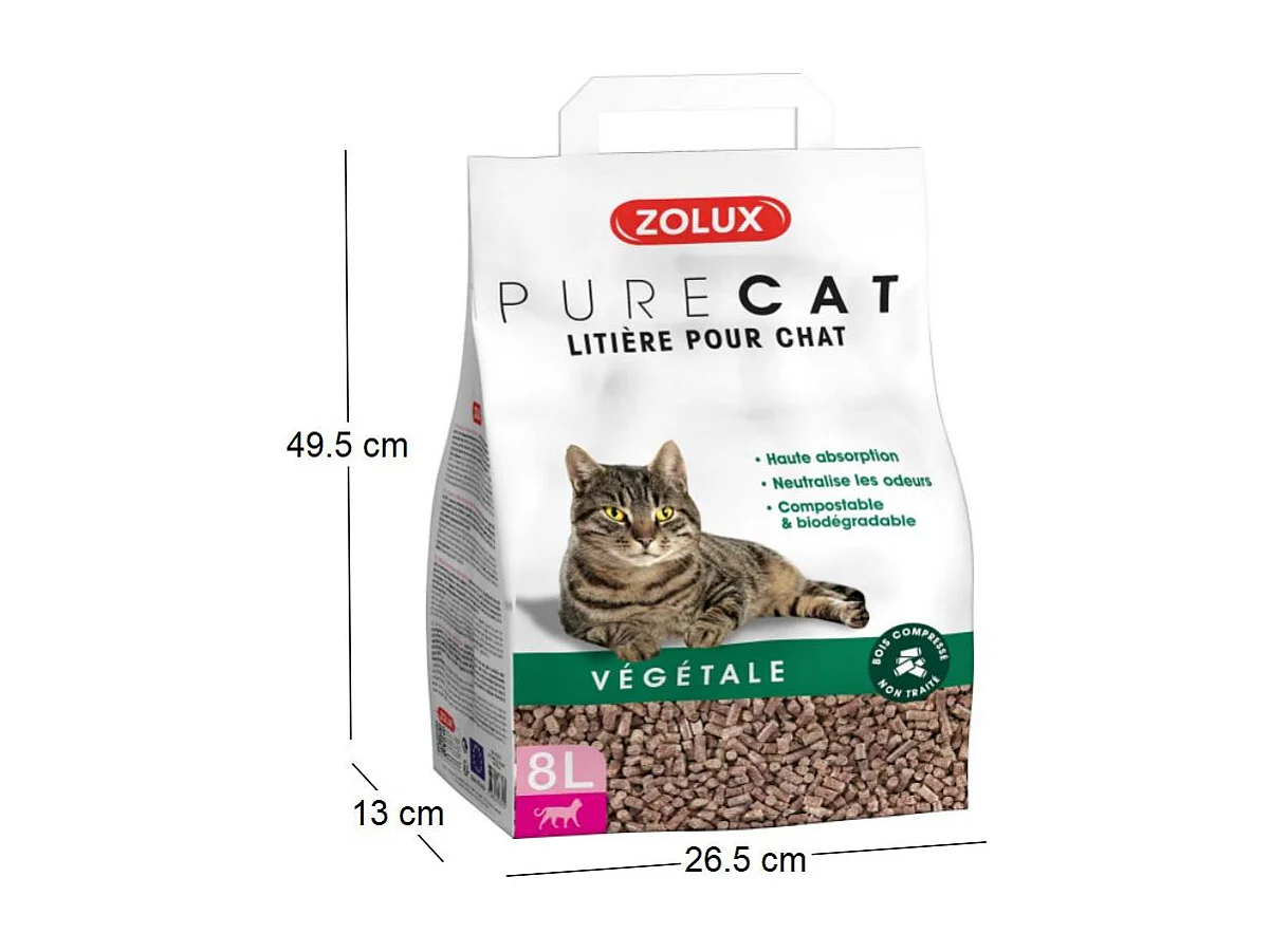 Litière végétale nature Purecat 8 litres