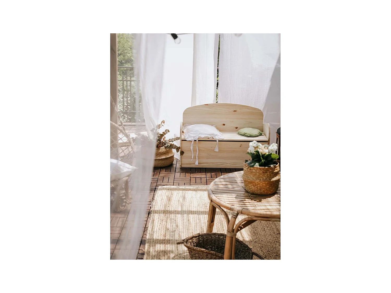 Banc coffre de rangement en pin brut 78 litres