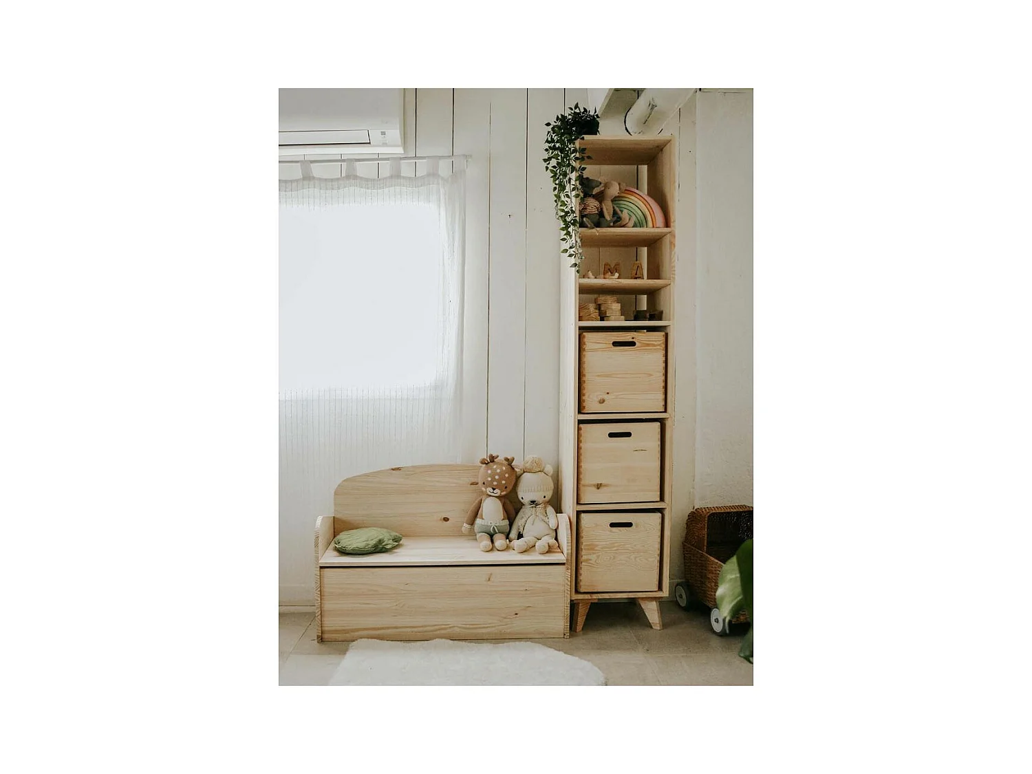 Banc coffre de rangement en pin brut 78 litres