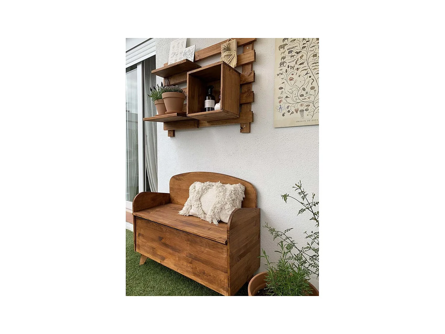 Banc coffre de rangement en pin brut 78 litres