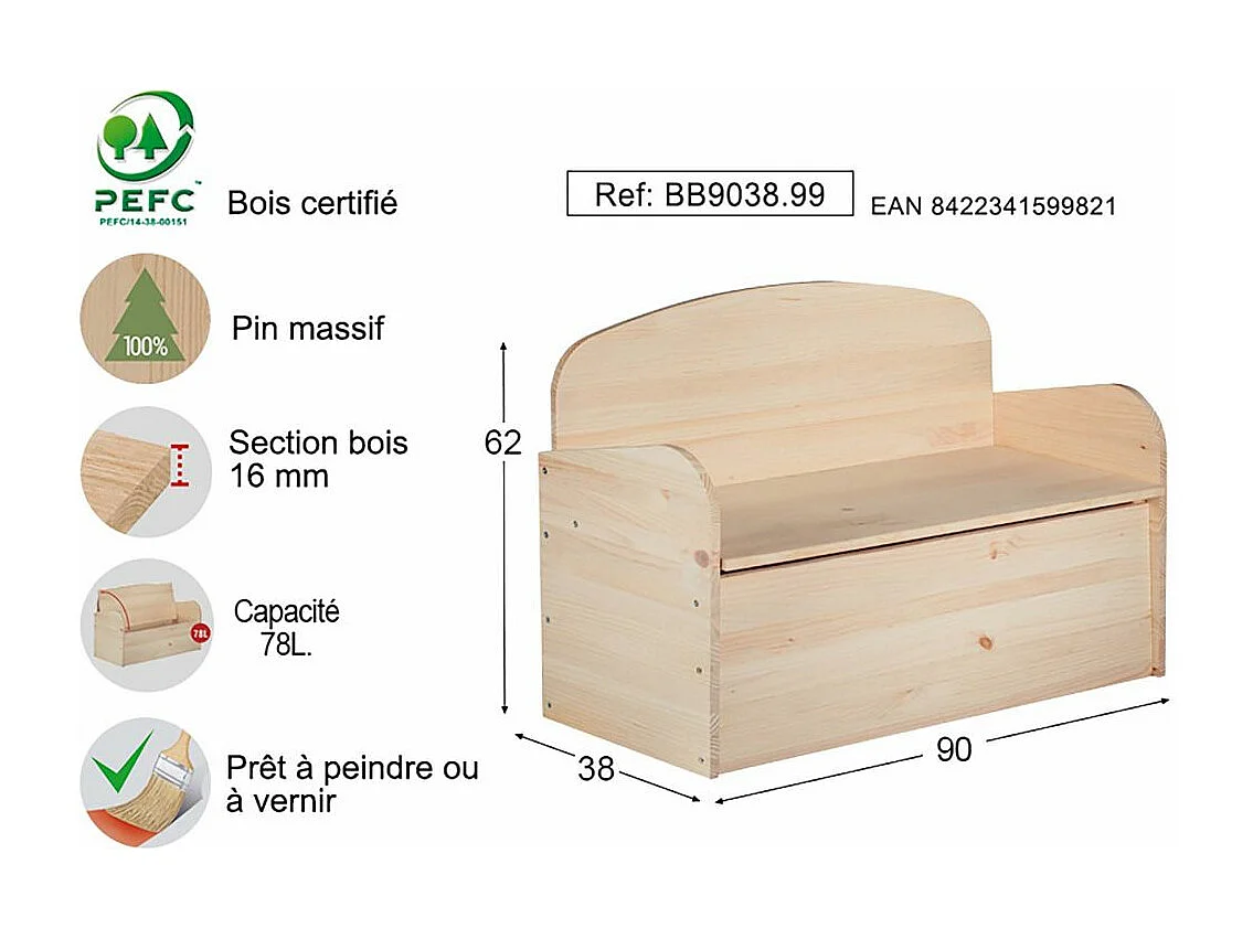 Bank mit Stauraum aus Rohkiefernholz 78 Liter