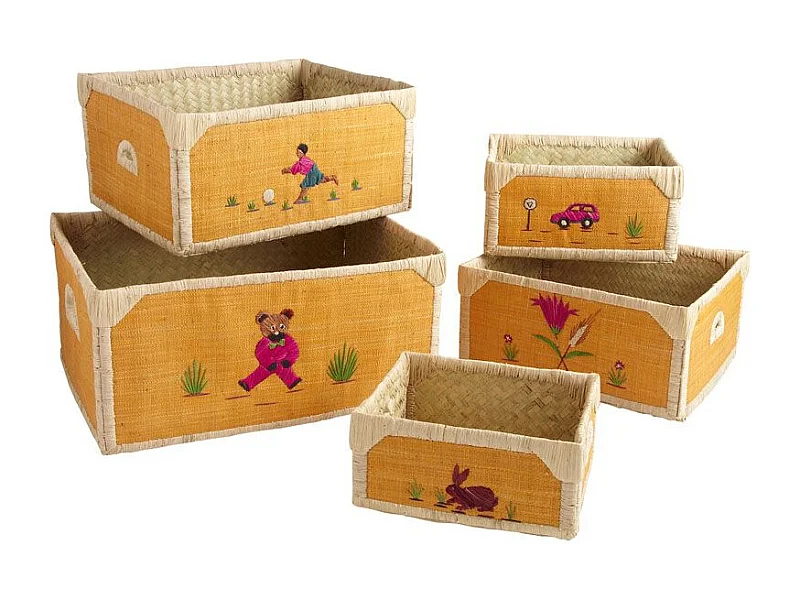 Corbeilles de rangement rectangulaires en rabane (lot de 5)