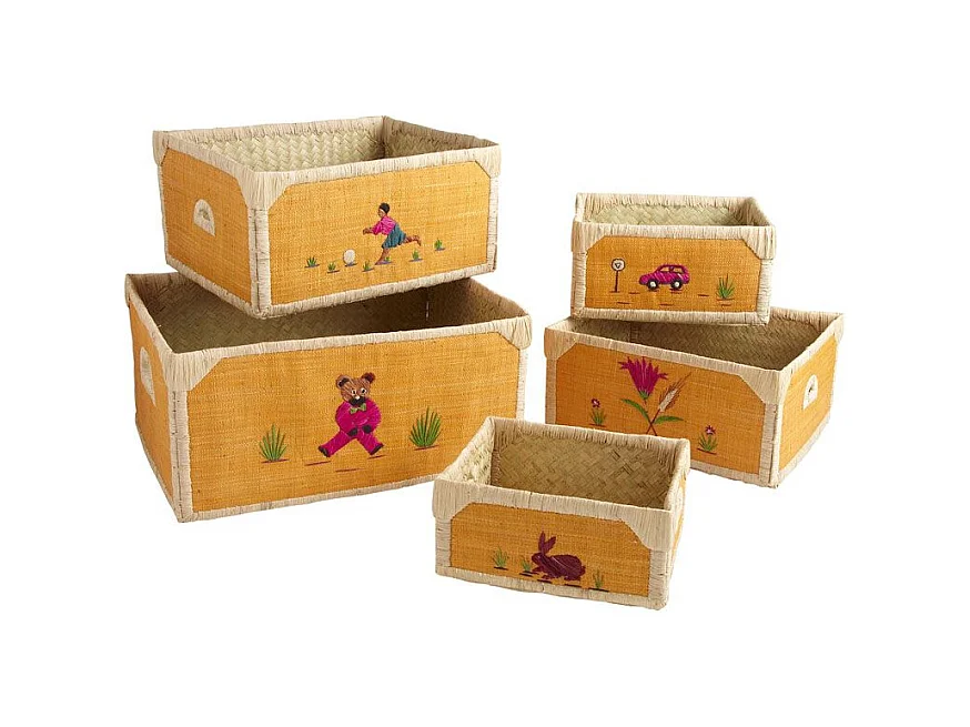 Corbeilles de rangement rectangulaires en rabane (lot de 5)