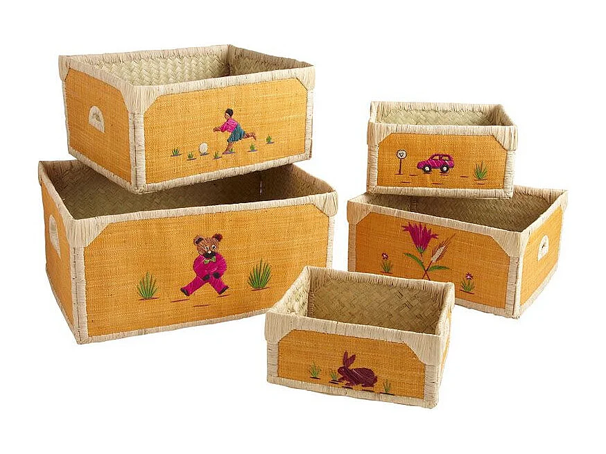Corbeilles de rangement rectangulaires en rabane (lot de 5)