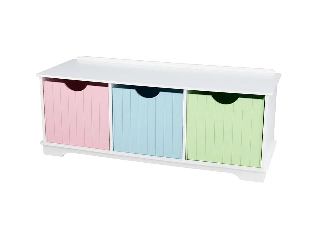 Panca portaoggetti in legno con cassetti color pastello