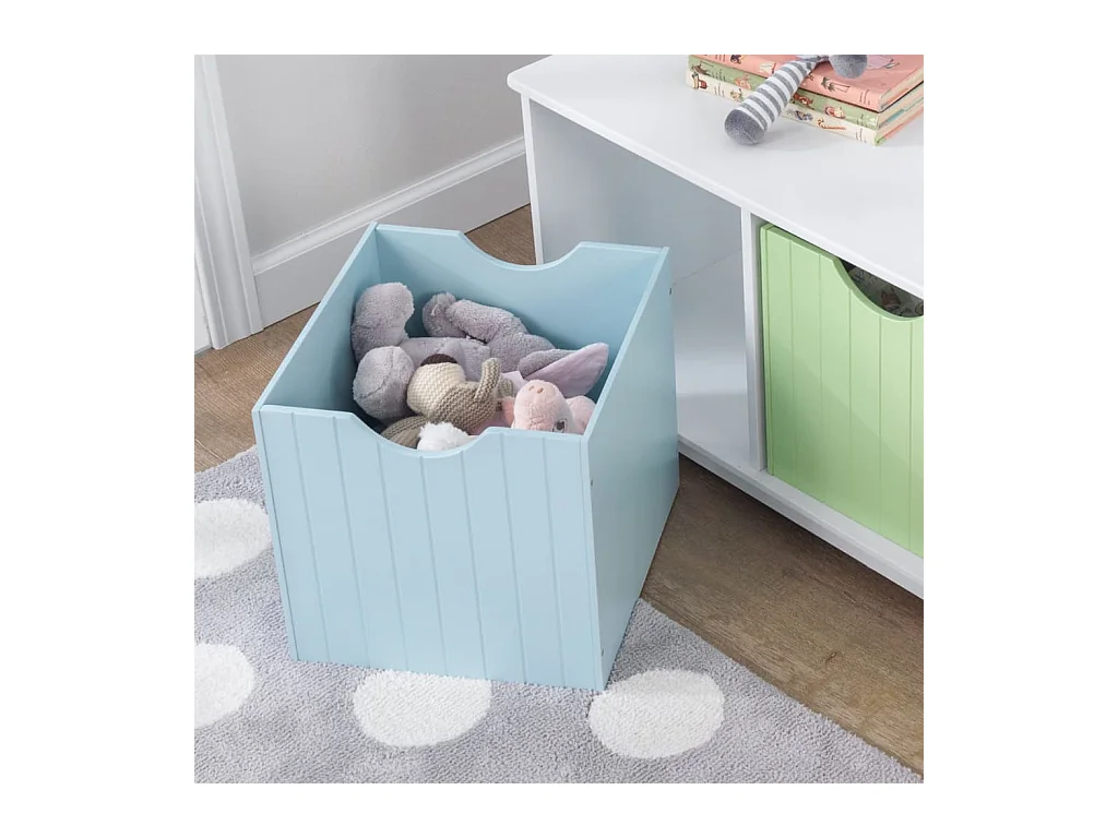 Panca portaoggetti in legno con cassetti color pastello