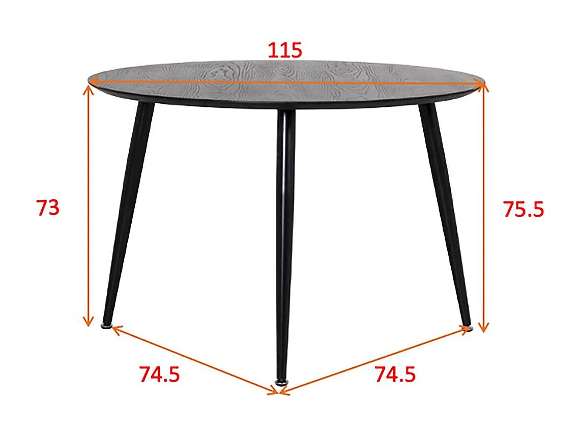 Dipp eetkamertafel Ø115cm zwart.