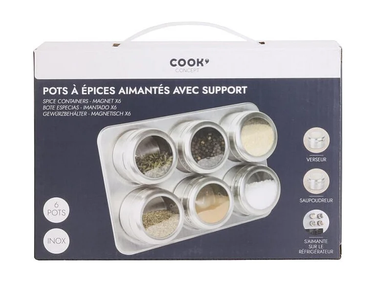 Support Et Pots A Epices Aimante X6 Gris