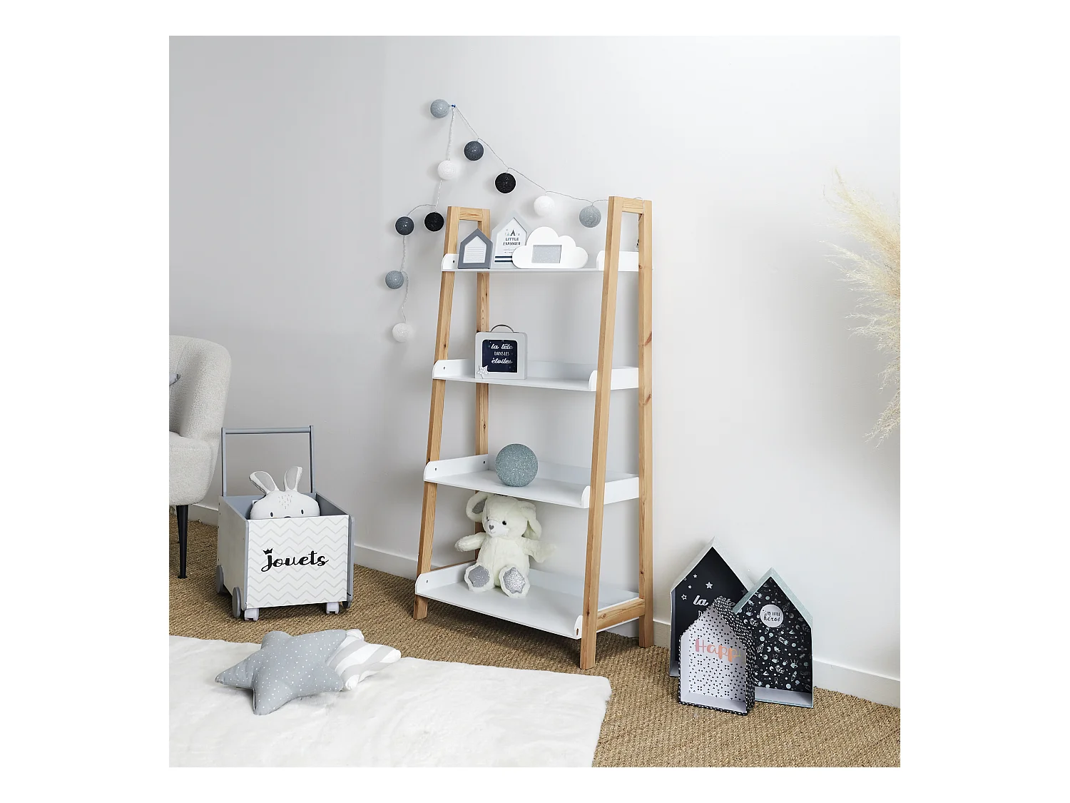 Etagere Enfant Tim L60cm Blanc, Marron