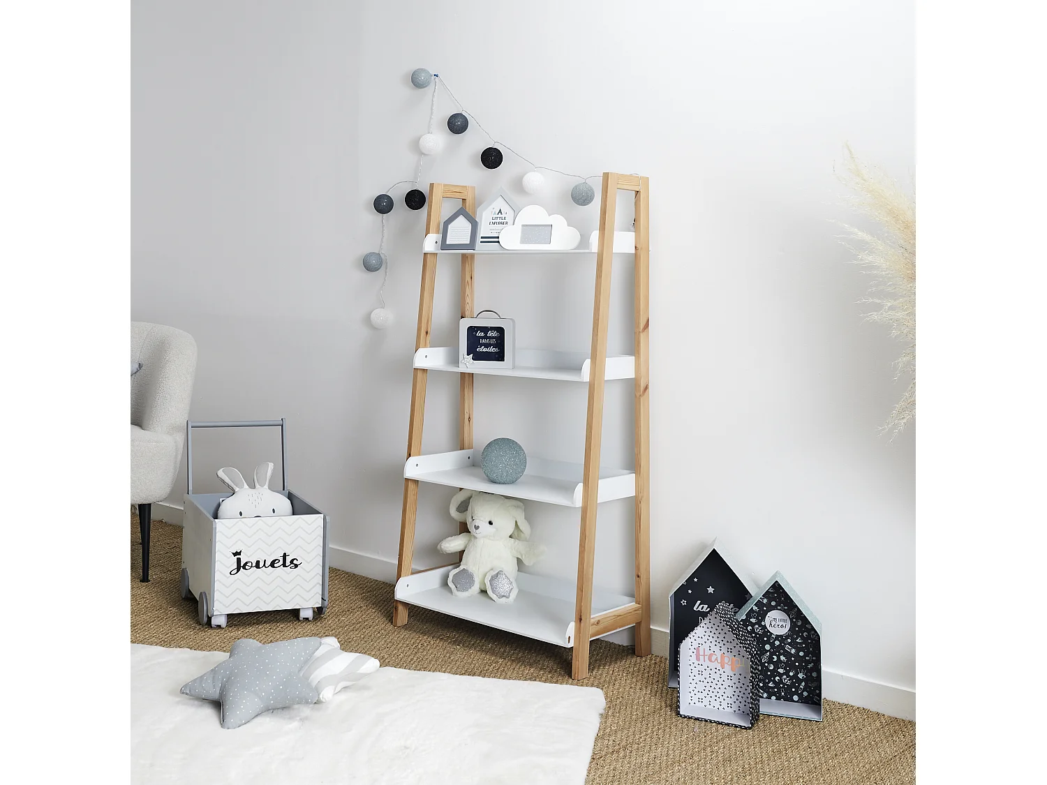 Etagere Enfant Tim L60cm Blanc, Marron