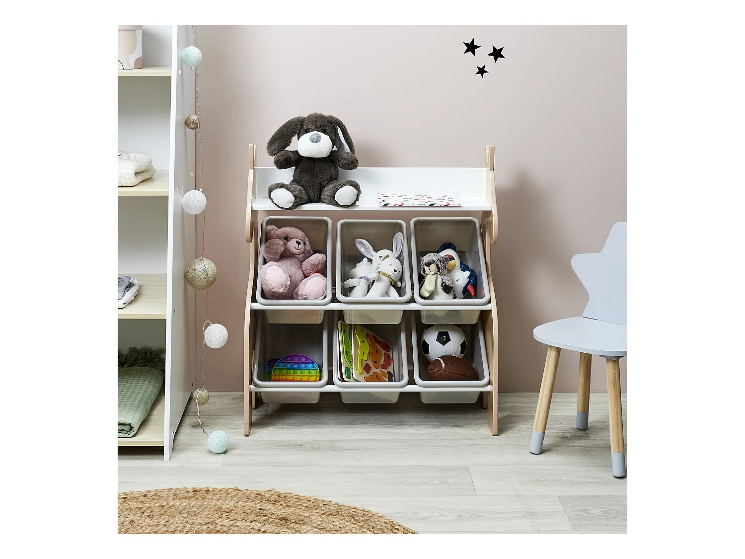 Meuble De Rangement Licorne 6 Bacs Rose, Blanc, Beige