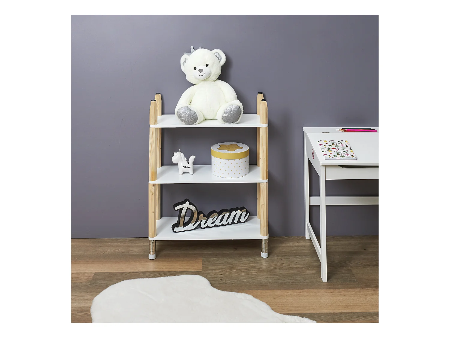 Etagere Crayons 3 Etages Blanc, Marron