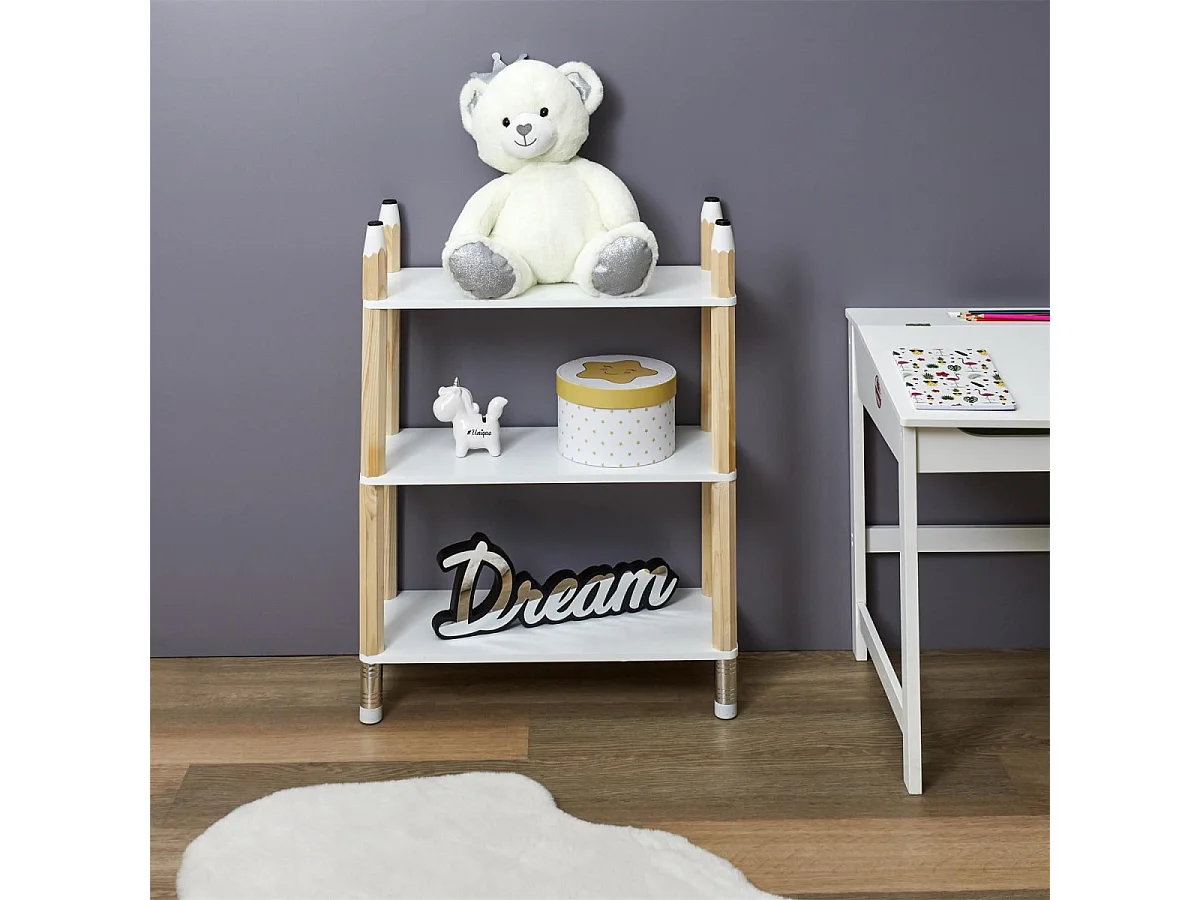 Etagere Crayons 3 Etages Blanc, Marron