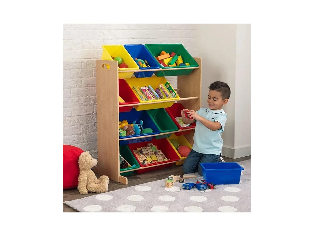 Unidad de almacenamiento de madera con 12 compartimentos para niños