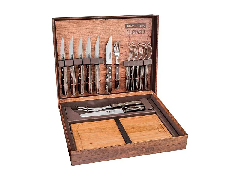 Malette pour barbecue 15 pièces en inox et bois Churrasco