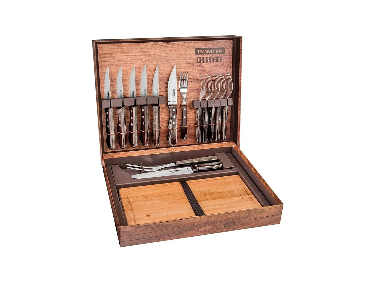 Malette pour barbecue 15 pièces en inox et bois Churrasco