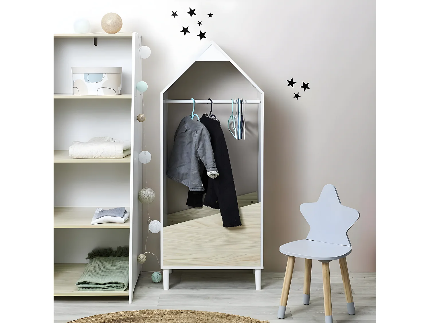 Armoire Penderie Enfant "Maya" 116cm Blanc & Beige