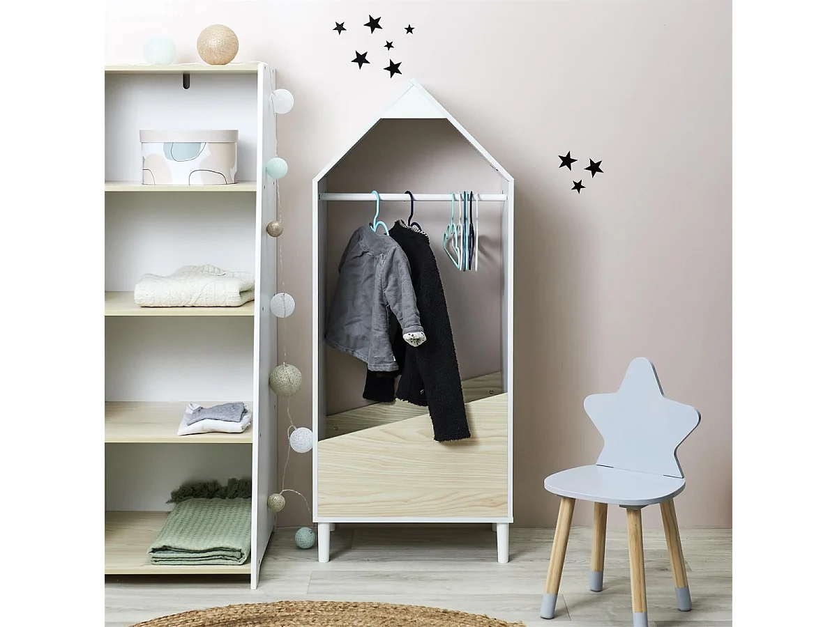 Armoire Penderie Enfant "Maya" 116cm Blanc & Beige