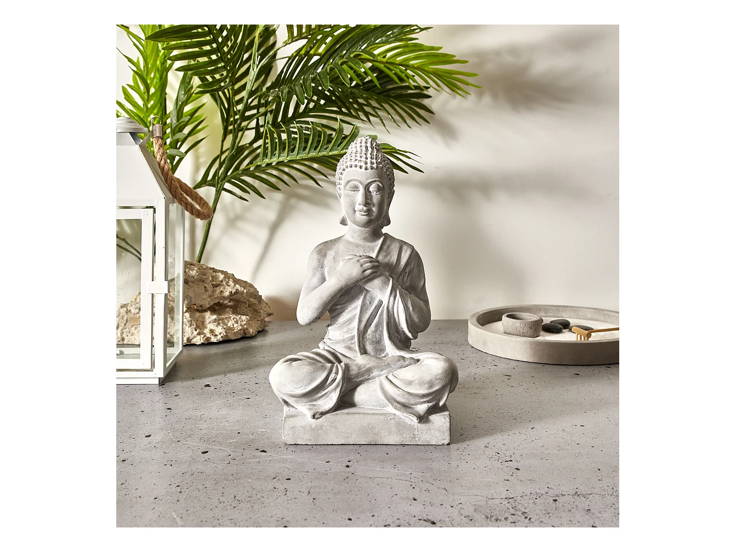 Bouddha Assis Ciment 27cm Gris