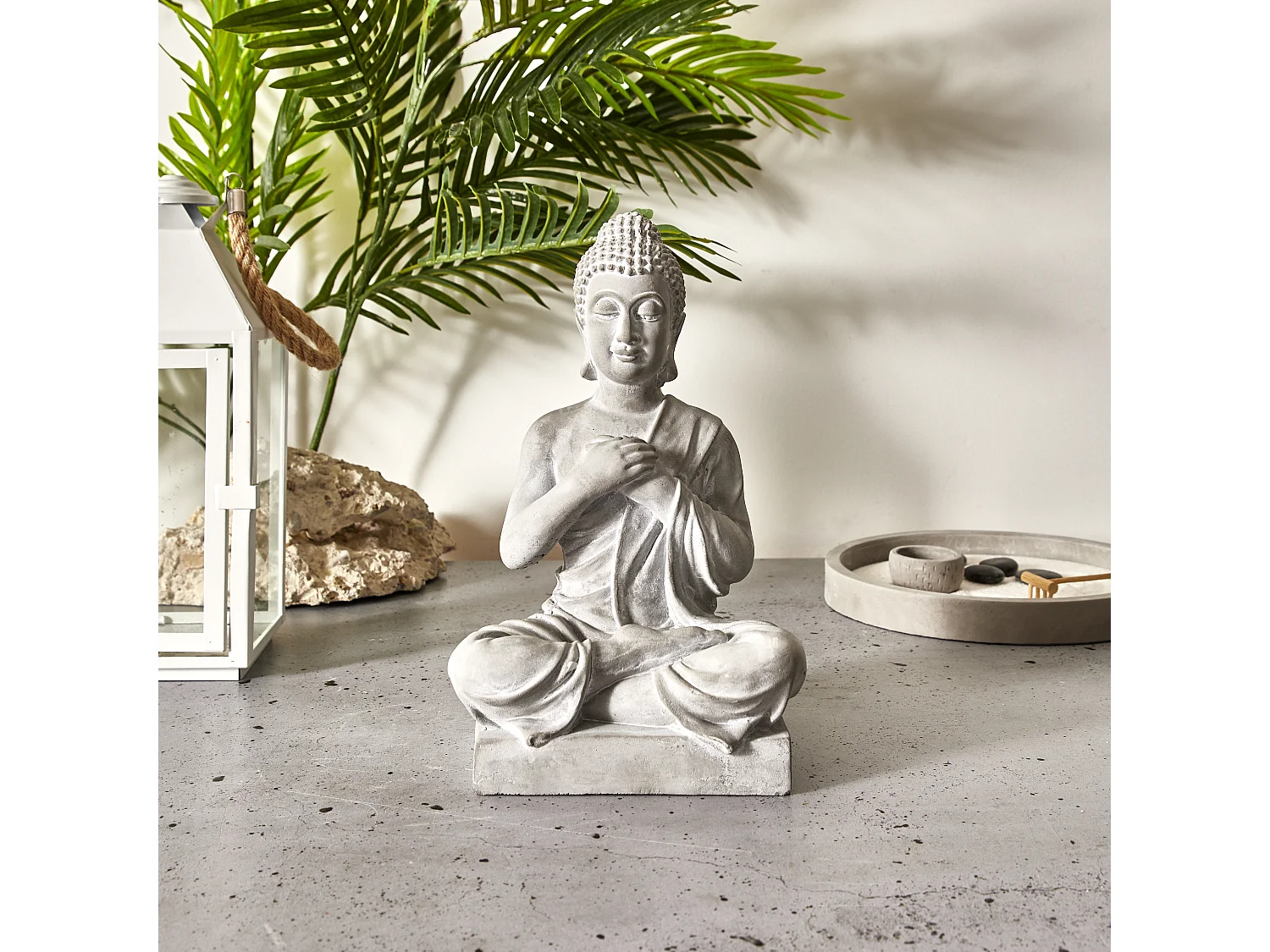 Bouddha Assis Ciment 27cm Gris