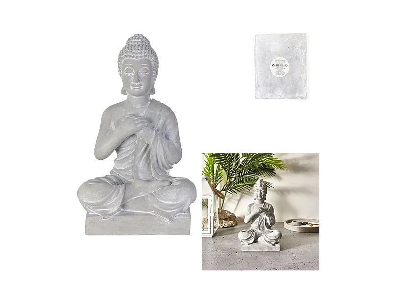 Bouddha Assis Ciment 27cm Gris