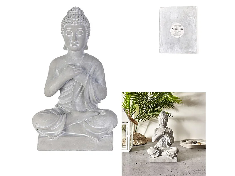 Bouddha Assis Ciment 27cm Gris