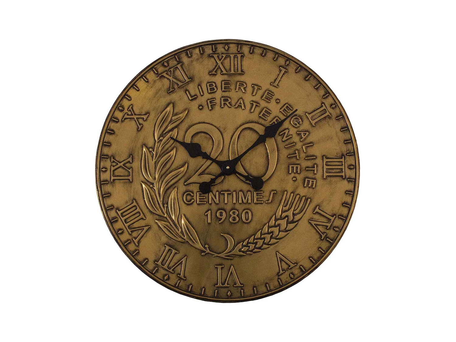 Horloge en fer pièce de monnaie 60 cm 20 centimes - Laiton