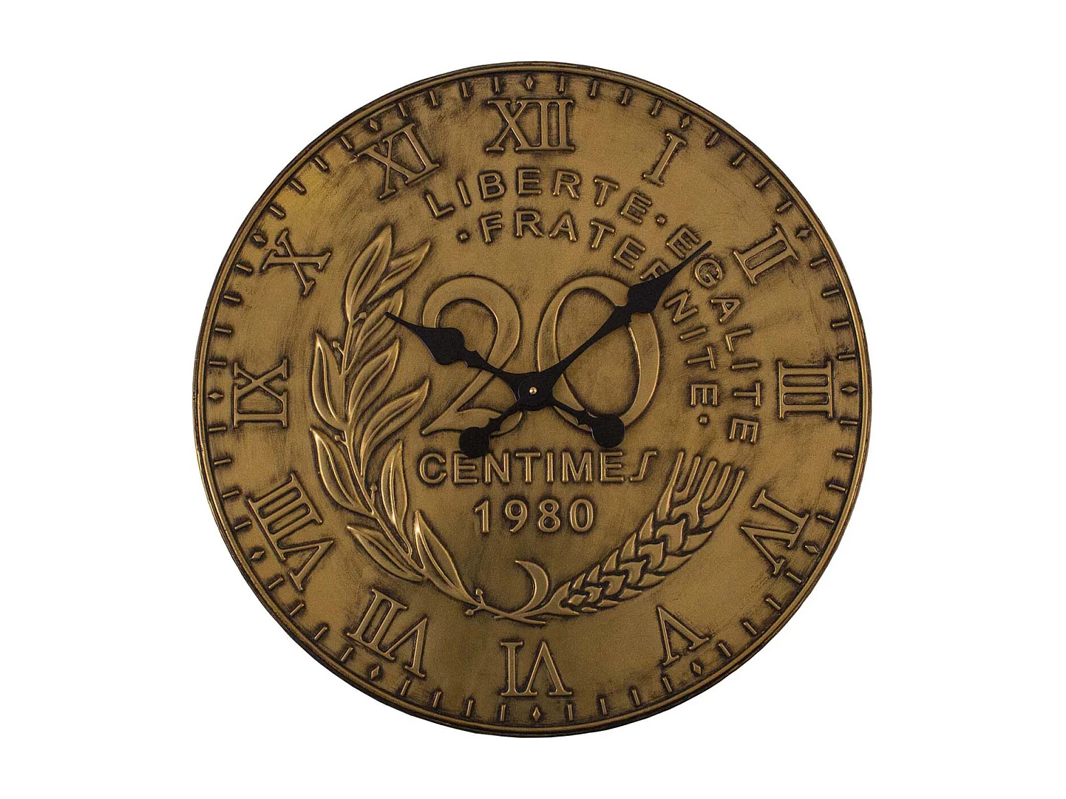 Horloge en fer pièce de monnaie 60 cm 20 centimes - Laiton