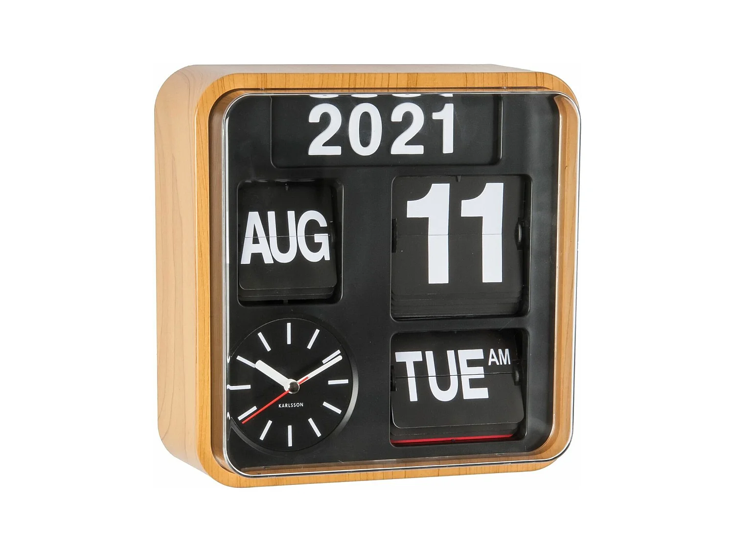 Plastikuhr Mini Flip 24.5 cm Bambus