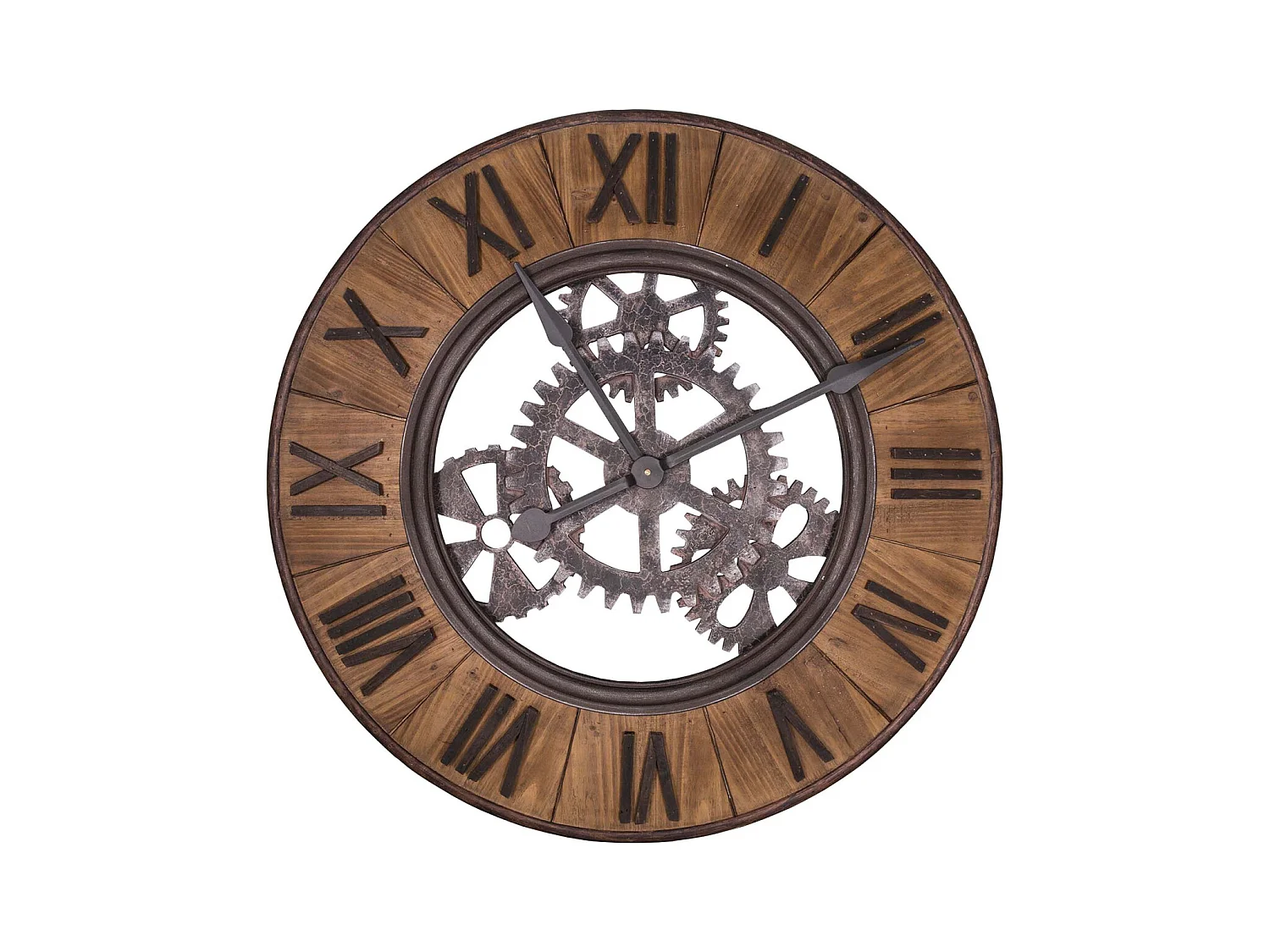 Pendule industrielle en bois et fer 80cm