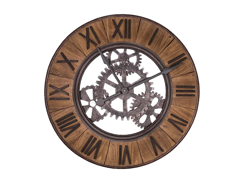 Pendule industrielle en bois et fer 80cm