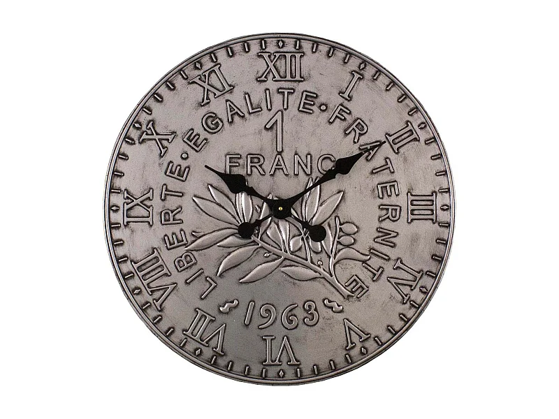 Horloge en fer pièce de monnaie 60 cm 1 franc - Argent