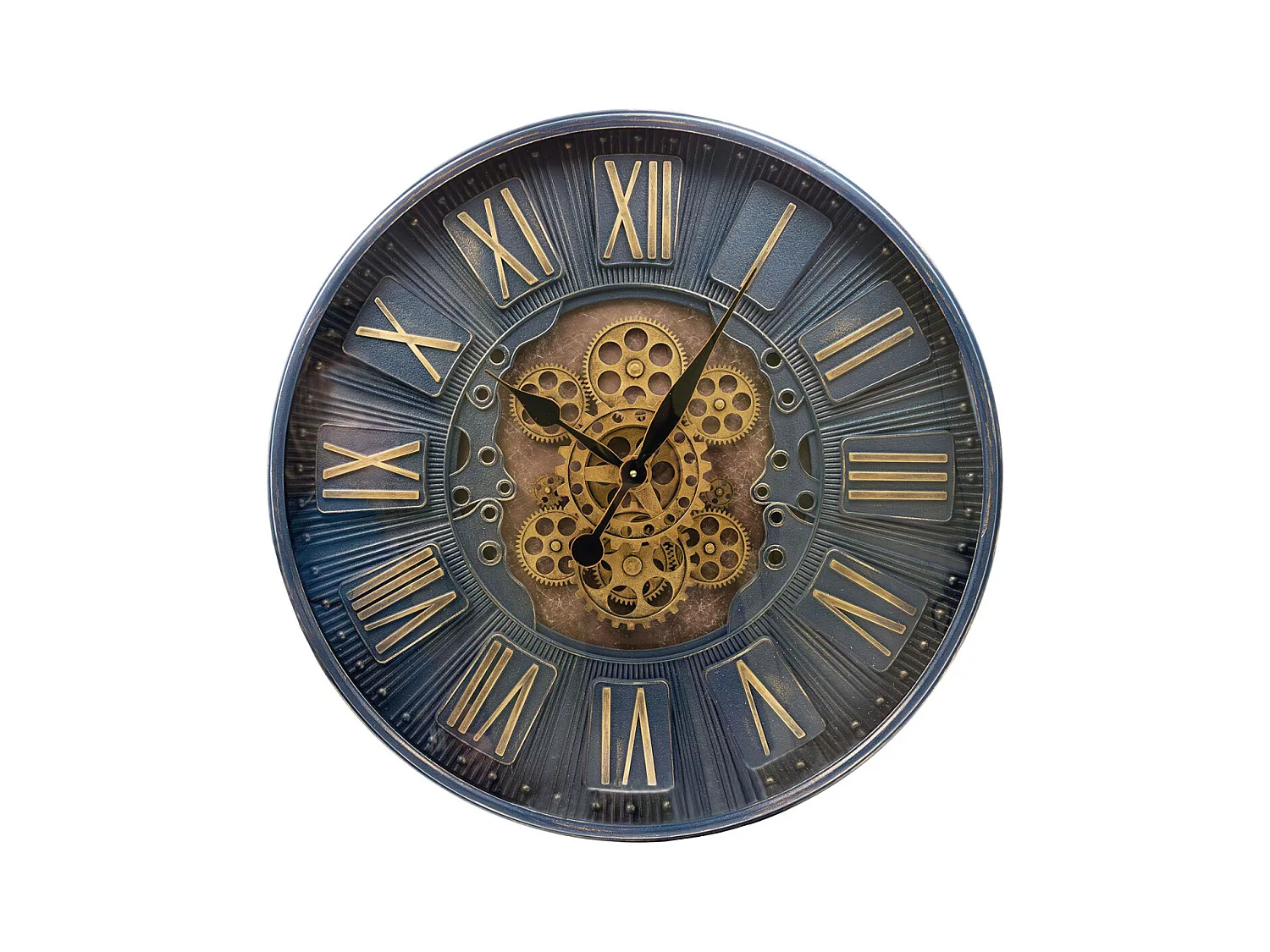 Pendule en fer vitrée avec rouages 70 cm