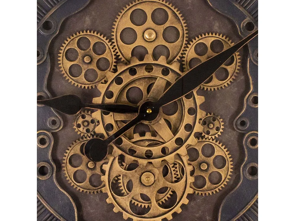 Pendule en fer vitrée avec rouages 70 cm