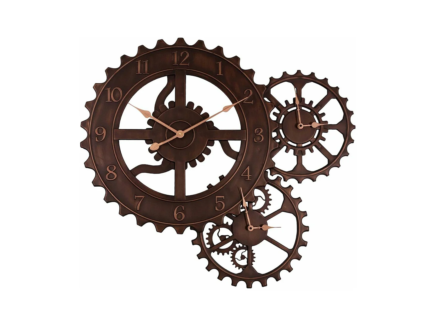 Pendule avec rouages 3 horloges en fer 84 x 3 x 78 cm