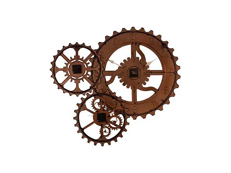 Pendule avec rouages 3 horloges en fer 84 x 3 x 78 cm