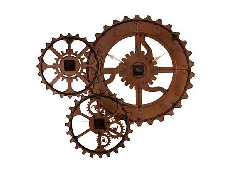 Pendule avec rouages 3 horloges en fer 84 x 3 x 78 cm