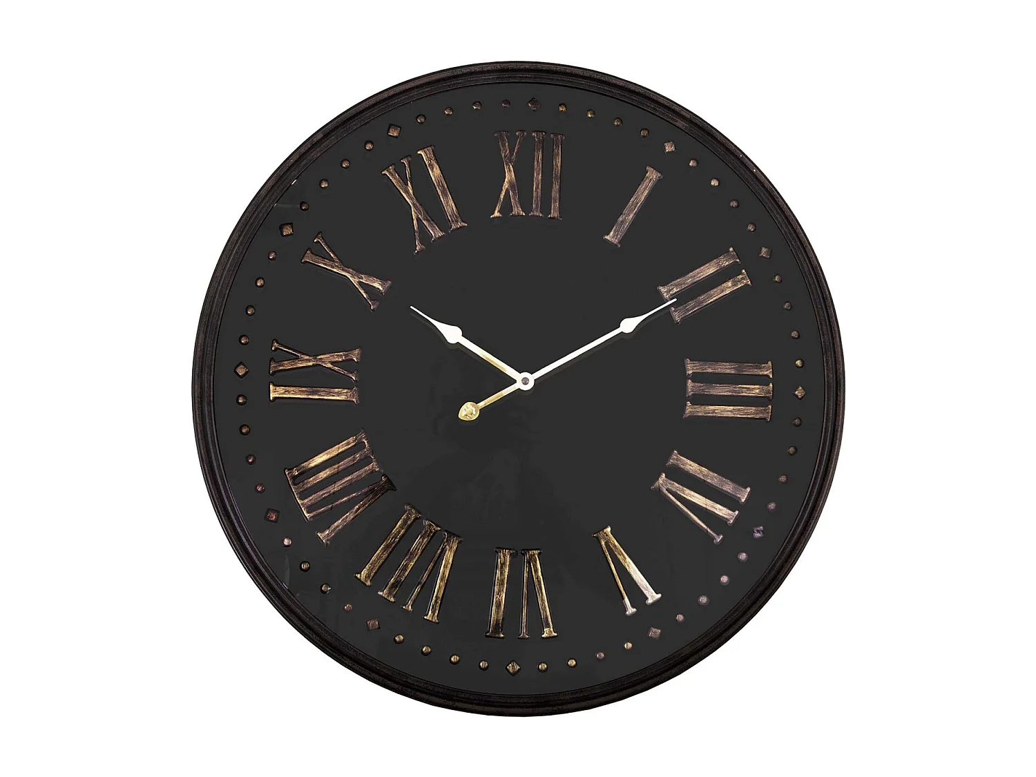 Pendule ronde avec chiffres dorés en fer 60 cm